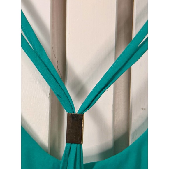 SuNianJinYi Halter Top Dress Aqua Blue Open Back Drop-Tail  Layered Fabric Large - Picture 12 of 12